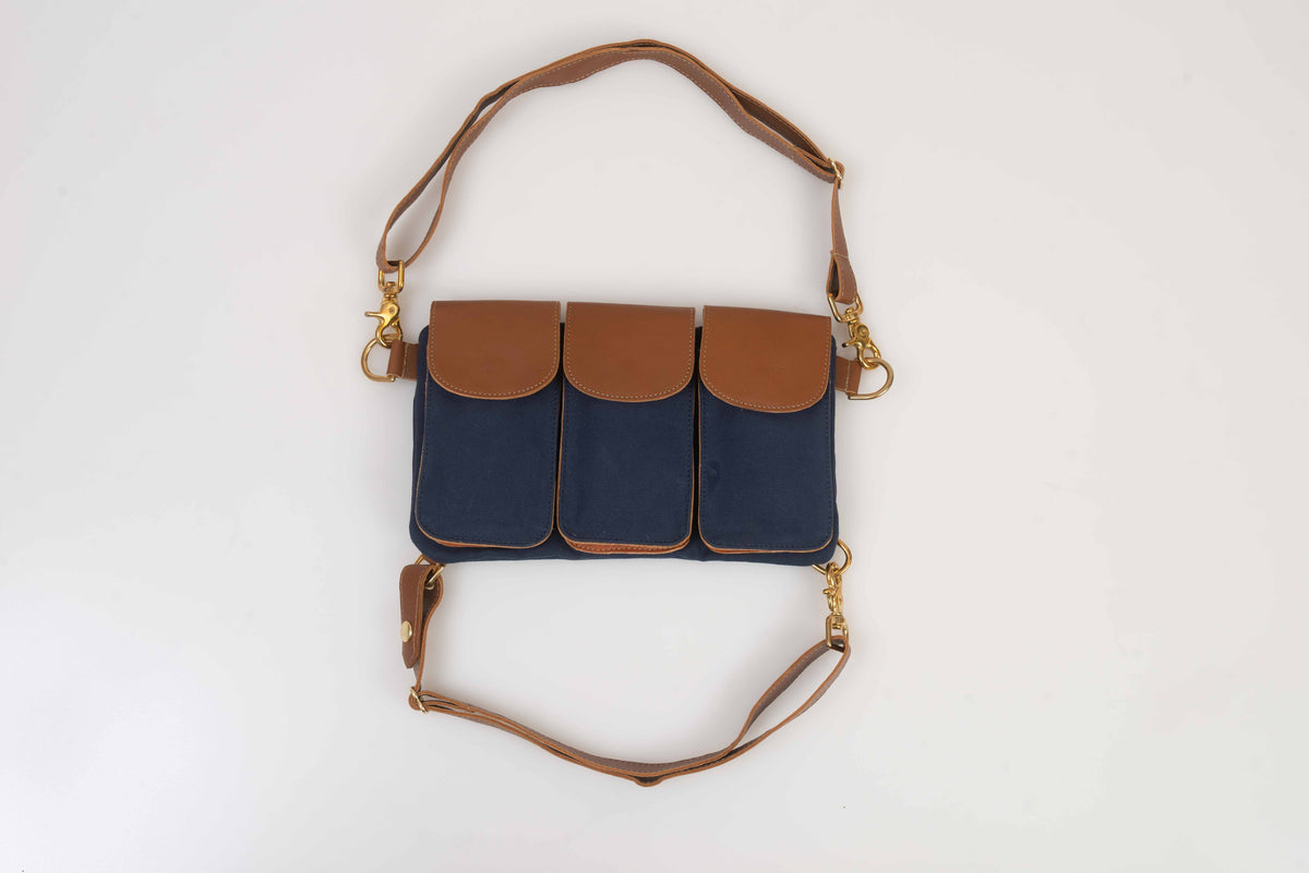 The Legionnaire Bandolier Marine & Cognac - Leather & Canvas