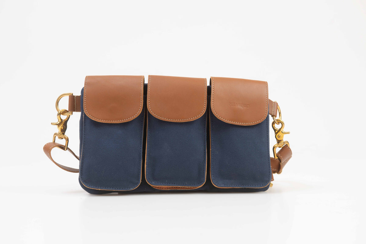 The Legionnaire Bandolier Marine & Cognac - Leather & Canvas