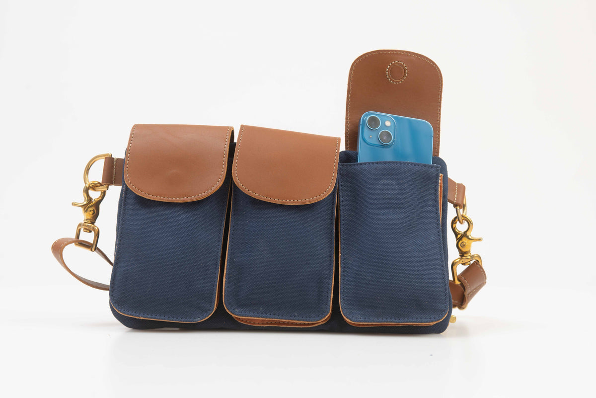 The Legionnaire Bandolier Marine & Cognac - Leather & Canvas