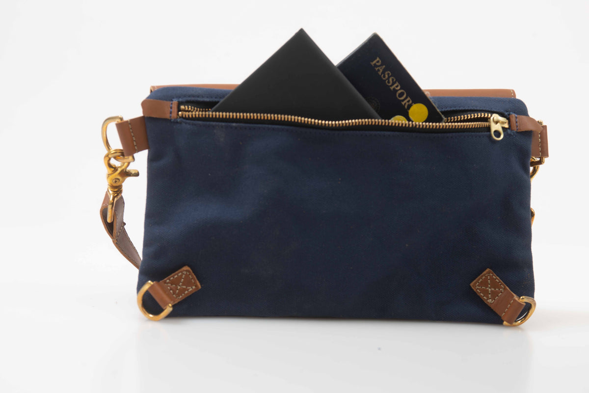 The Legionnaire Bandolier Marine & Cognac - Leather & Canvas