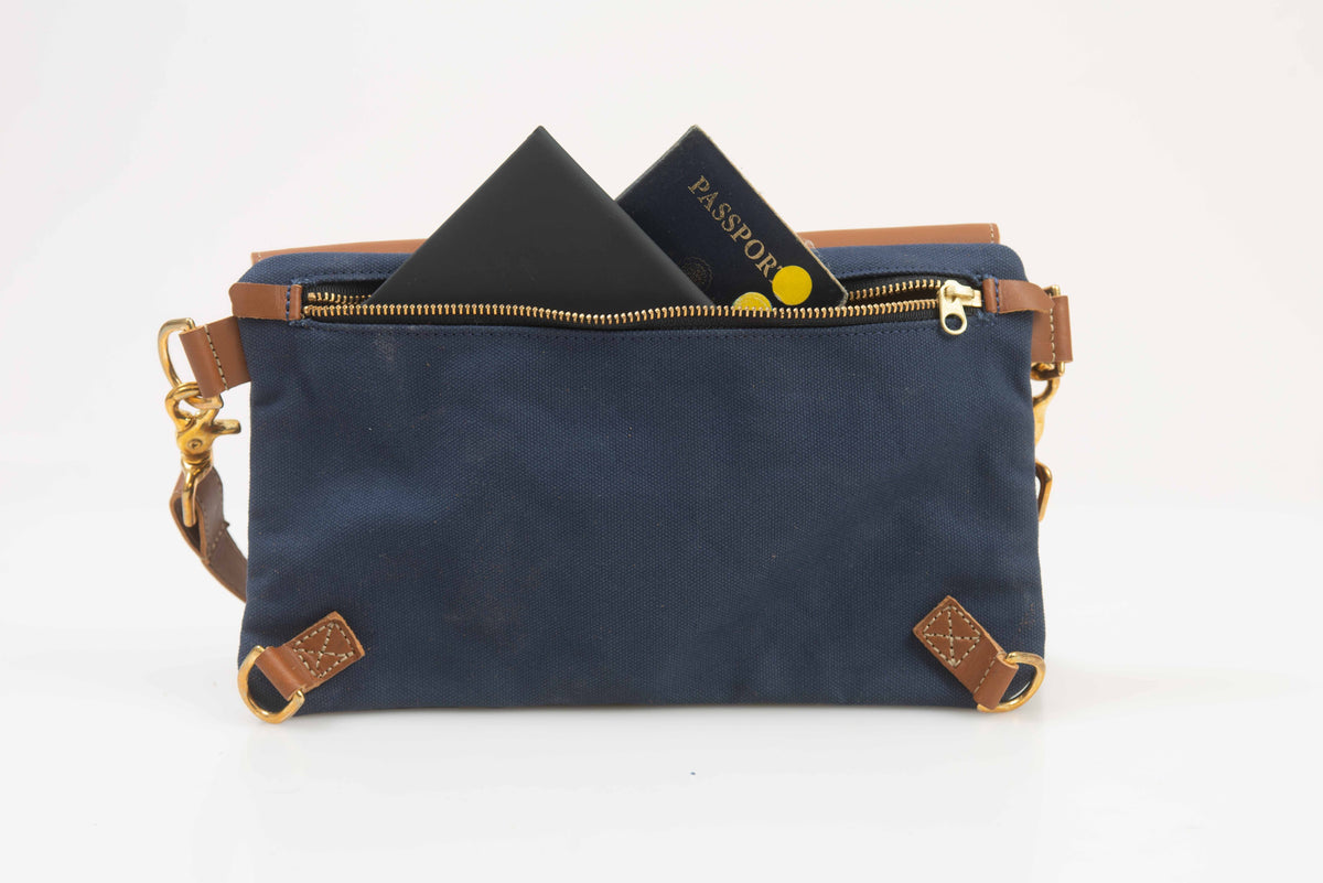 The Legionnaire Bandolier Marine & Cognac - Leather & Canvas
